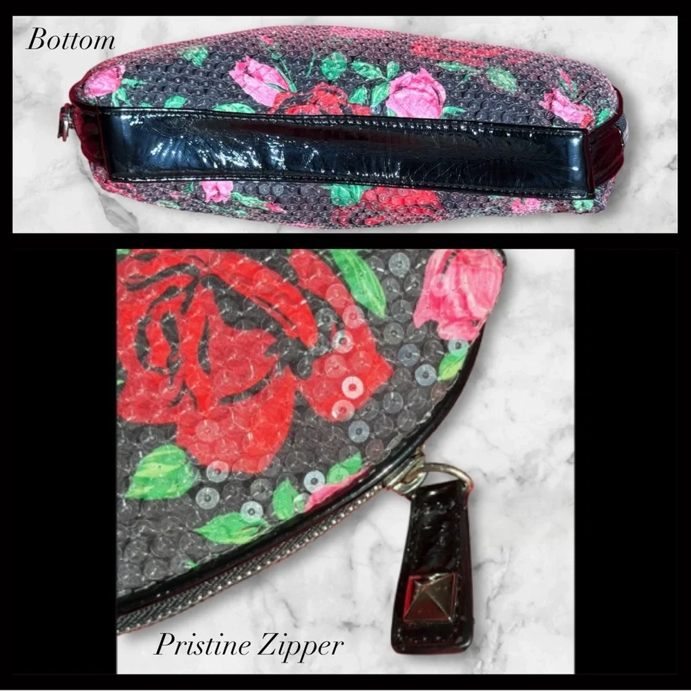 Sequined Betsey Johnson Floral Cosmetic Case BIG Makeup Bag Pouch Clutch leopard